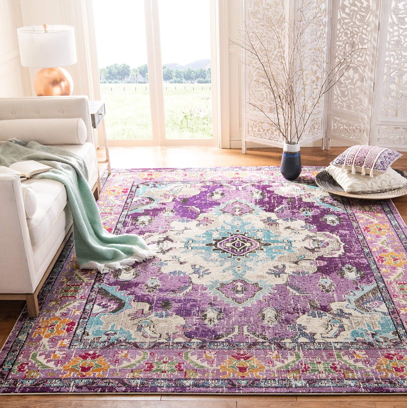 SAFAVIEH Monaco Collection Area Rug 9 x 12 Violet Light Blue Boho Chic Medallion Distressed Design NonShedding Easy Care Ideal for High Traffic Areas in Living Room Bedroom MNC243L