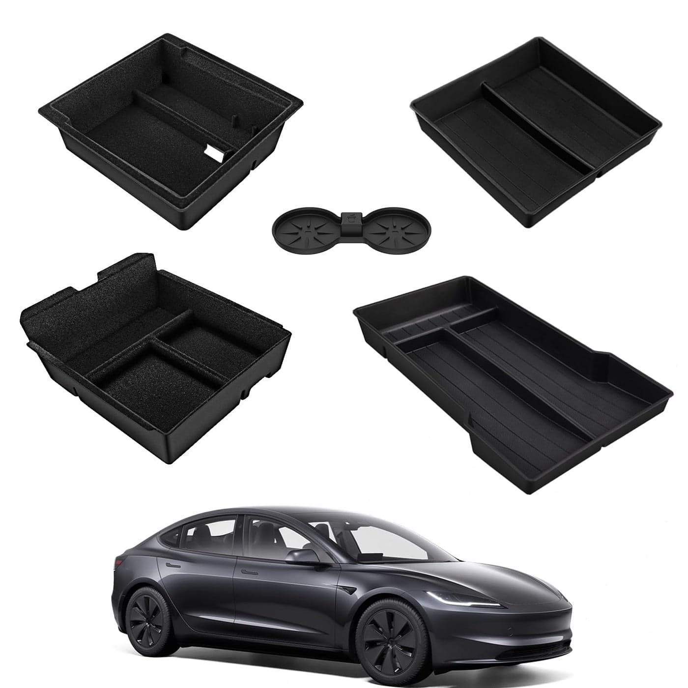 KYX Upgrade Center Console Organizer Tray for Tesla Model 3 Highland 2024 20254 Car Organizer Trays 1 Center Console Cup HolderHidden Storage 5 Pcs for Tesla Model 3 Accessories 2024 2025