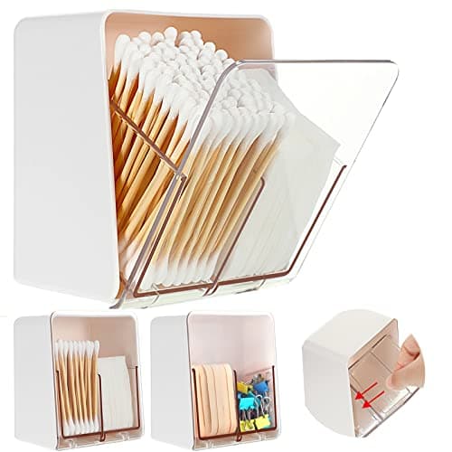 Sieral 2 Pcs Cotton Ball Holder Canisters for Cotton Swab/Pad/Ball Floss Dispenser Container Box with 2 Compartments Bathroom Storage Organizer with Clear Lid for Round Pads Makeup, White