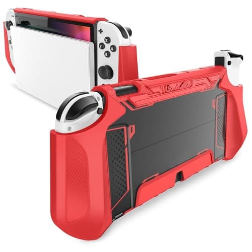 Mumba Dockable Case for Nintendo Switch OLED 2021 Blade Series TPU Grip Protective Cover Accessories Compatible with Nintendo Switch OLED and JoyCon Controller Red