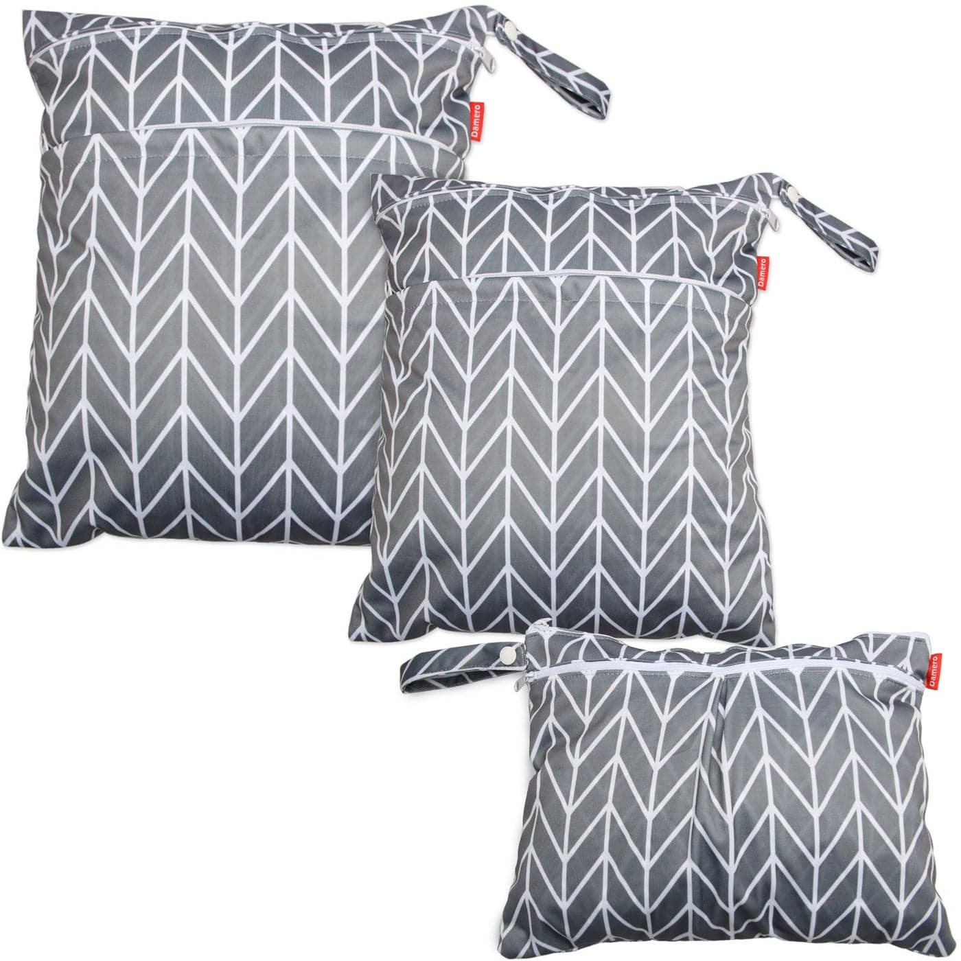 Damero 3pcs Travel Wet and Dry Bag with Handle for Cloth Diaper Pumping Parts Clothes Swimsuit and More Easy to Grab and Go Gray Arrows