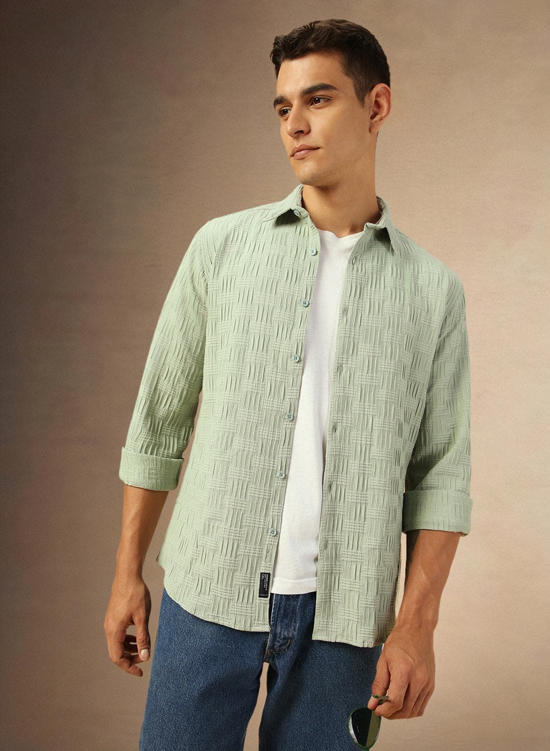Men's Sage Cotton Blend Textured Shirt