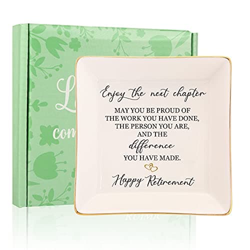 RUIMIC Retirement Gifts for Women-Ceramic Ring Dish Trinket Tray-Happy Retirement Appreciation Gift for Female, Mom, Coworkers, Teacher, Nurses, Boss, Friends-Enjoy the Next Chapter