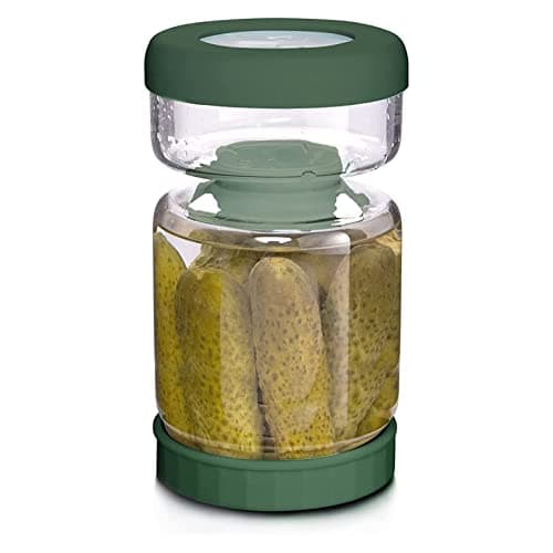 WhiteRhino Glass Pickle Jar,34oz Olive Hourglass Jar with Strainer,Airtight Glass Jar Pickle Juice Separator Flip Pickle Jar for Gherkin Jalapeno