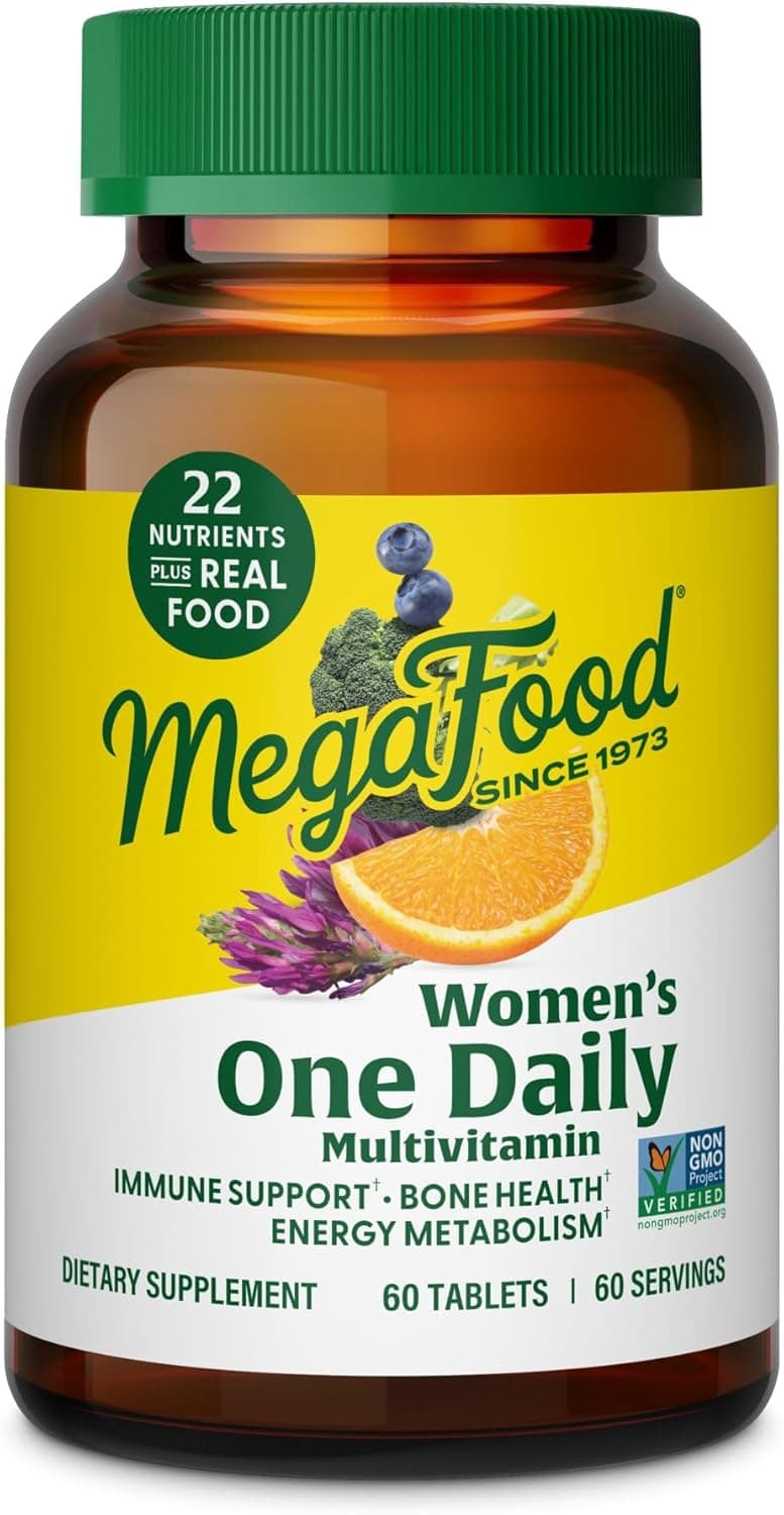 MegaFood Womens Multivitamin One Daily Multivitamin for Women Vitamin C Vitamin D Iron B Vitamins Bone Energy Metabolism Immune Support Vegetarian GlutenFree 60 Tablets 60 Servings