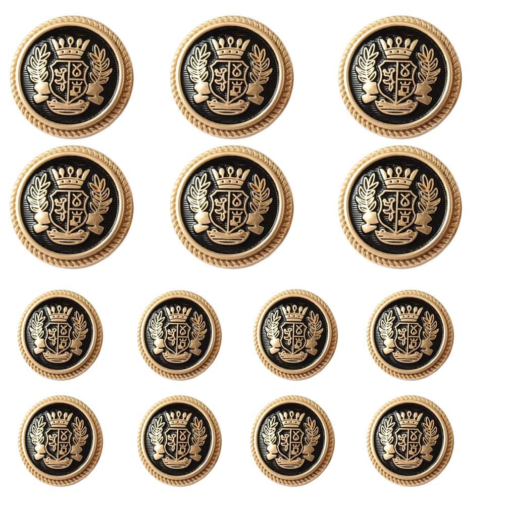 MebuZip 14 Pieces Black Gold Metal Blazer Button Set 15mm 20mm for Blazers Suits Sport Coats Uniform Jackets MBM22