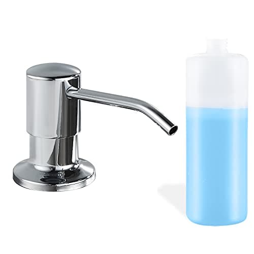 Built in Soap Dispenser for Kitchen Sink Chrome Stainless Steel Countertop Pump Head Plastic Inside Dish Soap Hand Lotion Dispenser with Refillable 17OZ Bottle