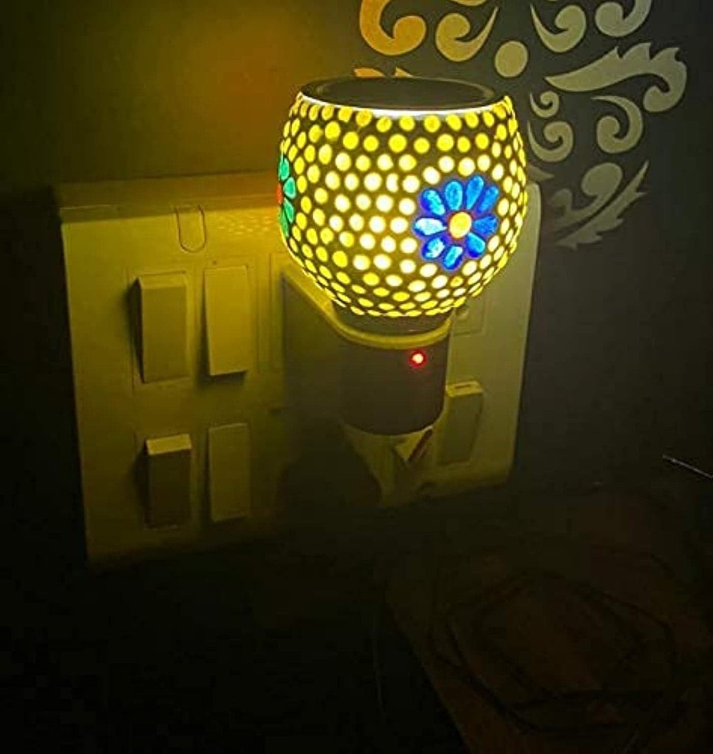 SHREE HANS CREATION | 9 inches Mushroom Shaped Glass Table lamp for Bedside Living & Home Decoration Turkish lamp | Multi Color