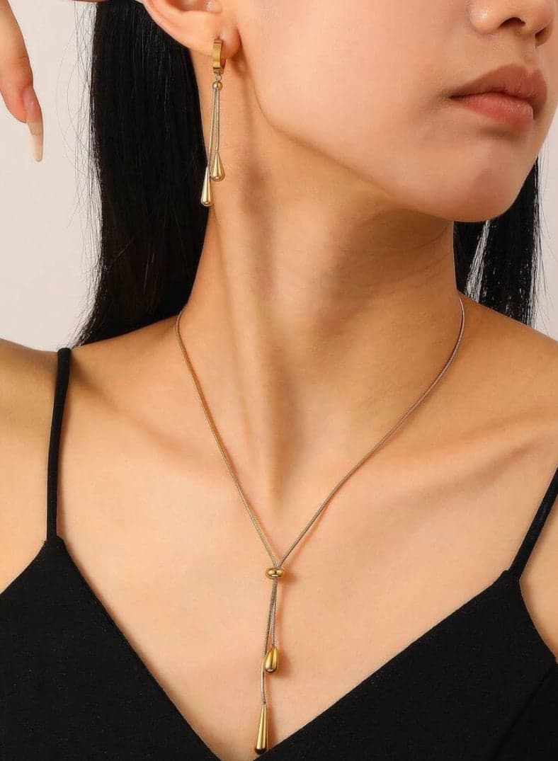 Gold Plated Stainless Steel Women's Necklace And Earrings Accessories Set