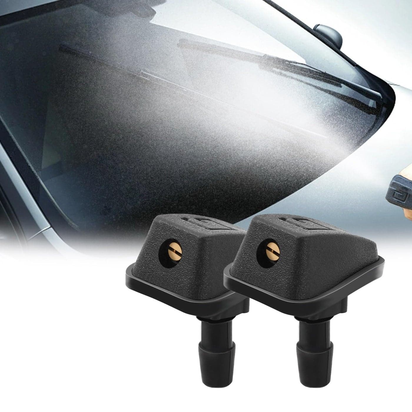 2PCS Front Windshield Washer Nozzles Car Wash Spray Nozzle Windshield Sprayer Nozzle Windshield Washer Nozzles Wiper Jet Windshield Wiper Nozzle Replacement Kit Universal for Most Cars