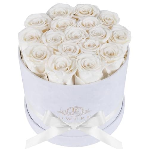 Prifroti 17 Flowers in a Luxury Suede Box, Birthday Gifts for Women, Preserved Flowers, Mothers Day Roses Gift for Mom, White