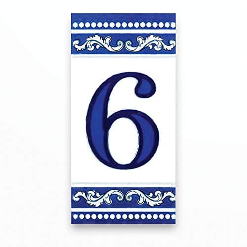 Kantu 2113017 Castilla Ceramic Tile Address Number 6, 2 in. x 4 in., Blue, Each