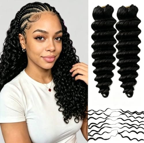 Limited Beauty Deep Wave Crochet Human Hair Extensions 2 Packs 120g Invisible Miracle Knots Feather Crochet Hair Knotless Pre-Separated Burmese Curly Natural Black 18inch 120g