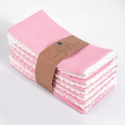 FINGERCRAFT Table Napkins Set of 12 Cotton Linen Blend 20x20 Inches Excellent Absorbency Washable and Reusable, Durable Dinner Napkin for Kitchen, Hotels, Party (Pastel Pink, 20"x20")