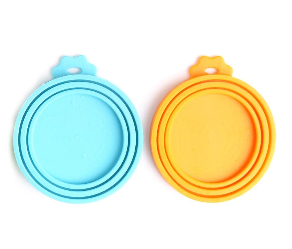 Comtim Pet Food Can Cover Silicone Can Lids for Dog and Cat Food(Universal Size,One fit 3 Standard Size Food Cans) (Blue/Orange)