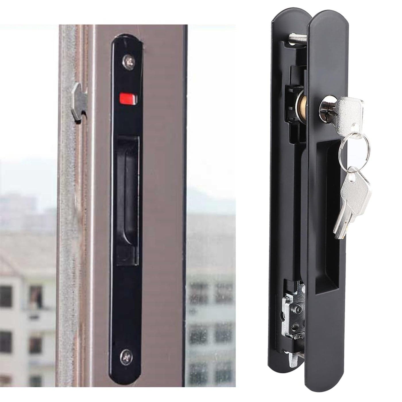 Single Double Sided Sliding Door Lock Window Hook Lock with 2 Key No Door Accessories Modern and Simple