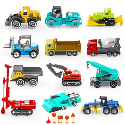 Staroud 17 Metal Construction Vehicles Toys Small Excavator Wheels Cars Mini Construction Trucks Toys for Boys Kids Toddlers Cake Decorations Party Favors