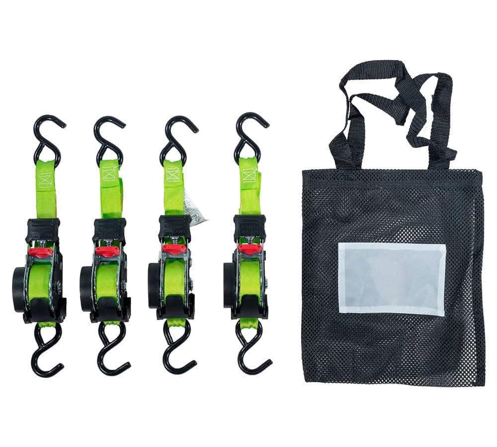 Mytee Products 4 Pack Retractable Ratchet Tie Down Straps w/S Hook - 1,500lb Break Strength Self Retracting Ratchet Straps for Haul Motorcycles, ATVs, Bikes, Trailer Tie-Down