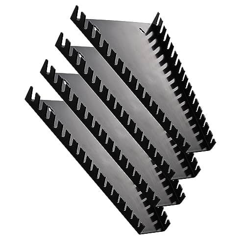 Reniteco Plastic Wrench Organizer, Premium High-density Wrench Holder, Large Wrench Racks for Wall and Tool Box, 64 Slots Fit SAE&Metric Wrench Tray(4Black)