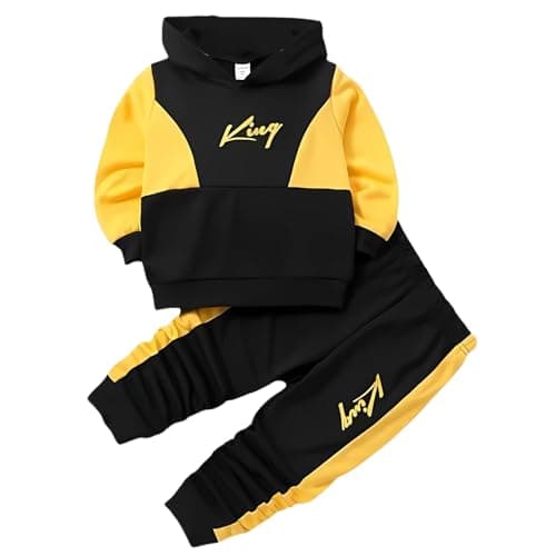 HIKUJ Boy's Regular Fit Printed Pattern Polycotton Hoodie Pant Set with Hooded Neck Long Sleeve and Pull On Closure Type
