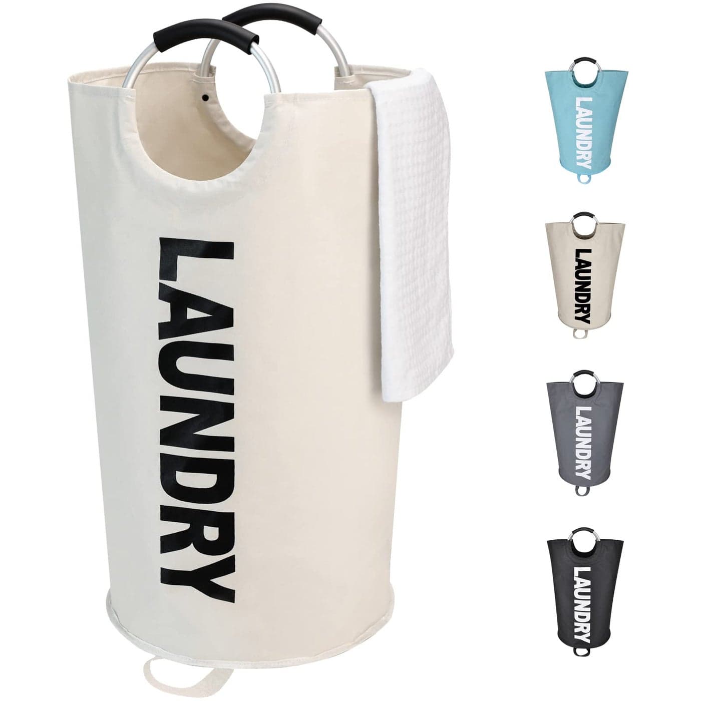Maxsilan 90L Large Laundry Basket Freestanding Tall Clothes Hamper Collapsible Laundry Bag Beige