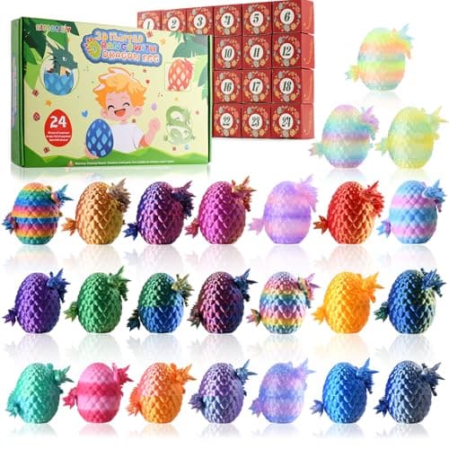 EIMONEY Advent Calendar 202624PCS 3D Printed Dragon Eggs with Dragon InsideMovable Dragon Realistic Slithering Design3D Printed Dragon Toy for Adults and Kids24PCSMulticolor