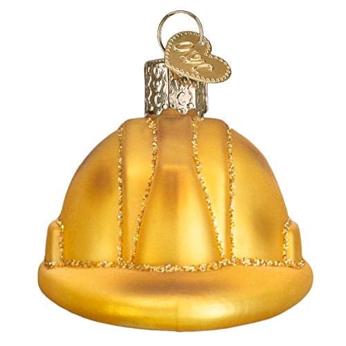 Old World Christmas Construction Helmet Glass Blown Ornament for Christmas Tree Handcrafted Holiday Decoration Tools Collection