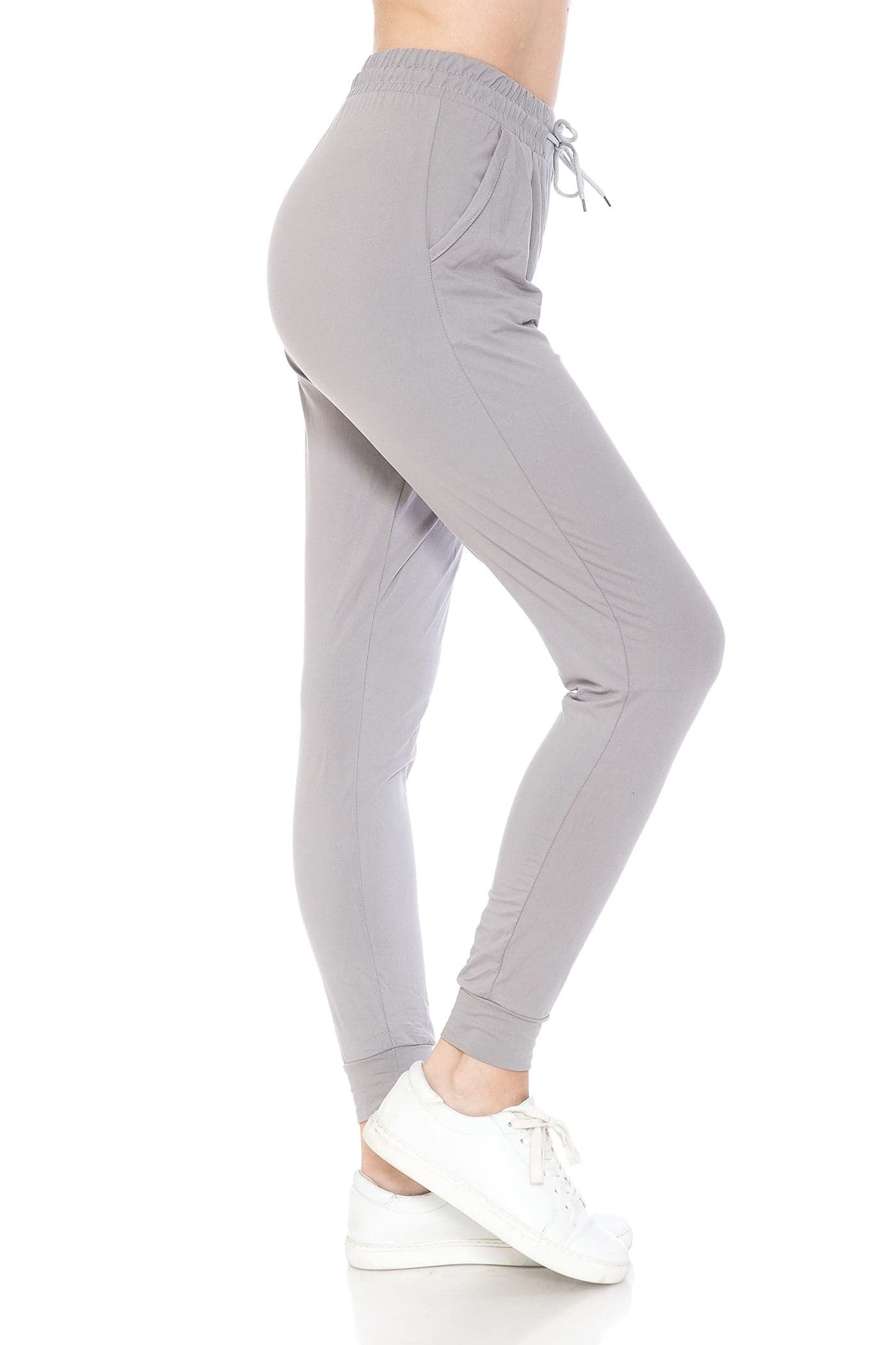 Leggings Depot Womens Relaxed fit Jogger Pants - Track Cuff Sweatpants with Pockets, Light Gray, Small