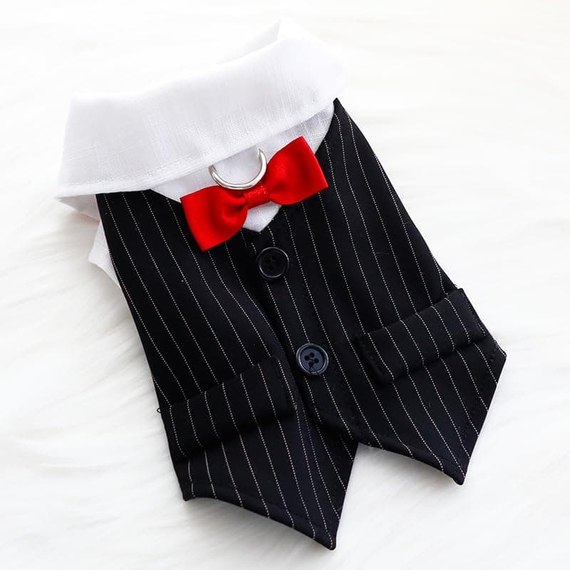 KUTKUT Dog Cat Wedding Shirt, Dog Striped Tuxedo with Bow Tie D-Ring, Dog Wedding Formal Suit, Doggie Prince Gentleman Costume for Small Dogs & Cats (Size: M, Chest: 38-42cm)