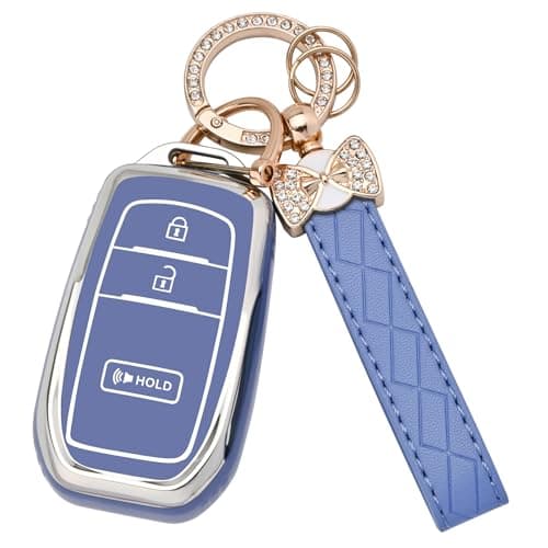 for Toyota Key fob Cover, 3 Buttons Soft TPU Key Fob Case for 2022-2025 Toyota 4runner Prius Corolla Cross Hatchback Tundra Sequoia LE XLE Car Key Cover with Bling Keychain (Blue)