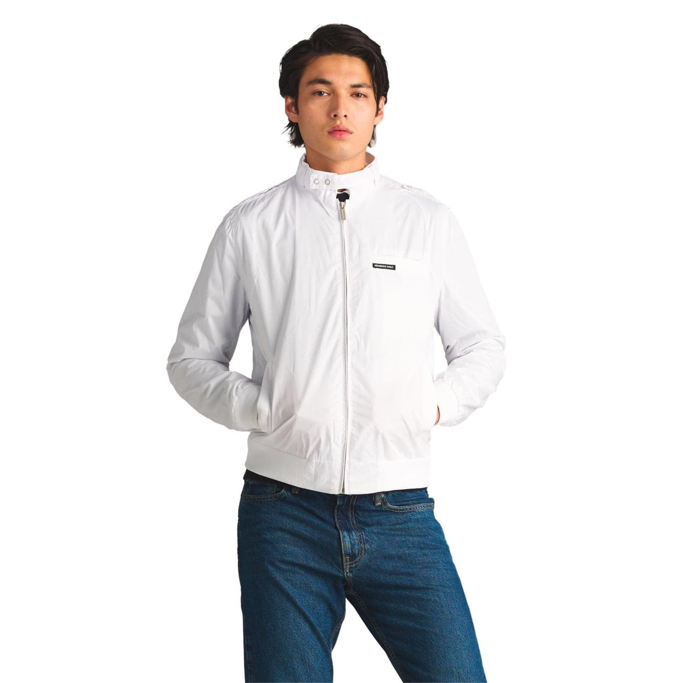 Members Only Mens Classic Iconic Racer Slim Fit Jacket White Medium