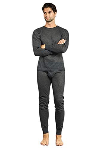 Men's Long Thermal Underwear Top and Bottom Set (M, Charcoal)