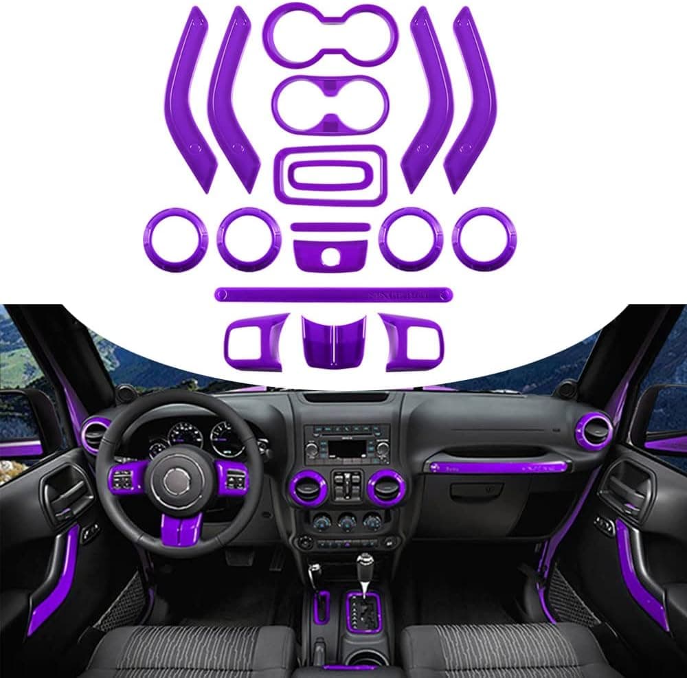 Opall 18 PCS Full Set Interior Decoration Trim Kit for Jeep Wrangler JK JKU 2011-2018 (Purple)
