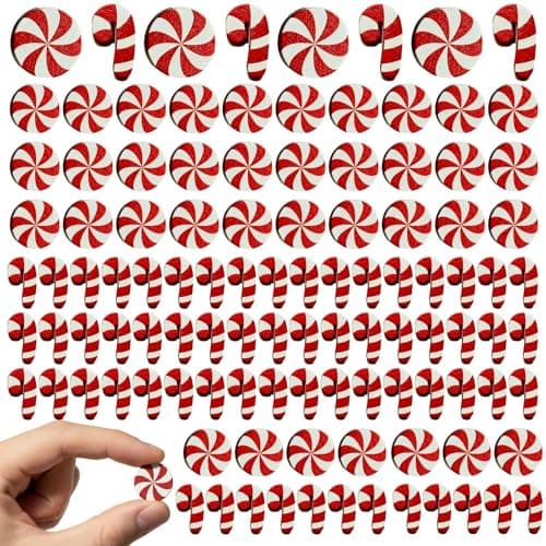 60 Pcs Mini Christmas Embellishments Charms Wooden Flatback for DIY Crafts Holiday Wreath and Xmas Tree Ornaments Scrapbooking Party SuppliesCandy Cane
