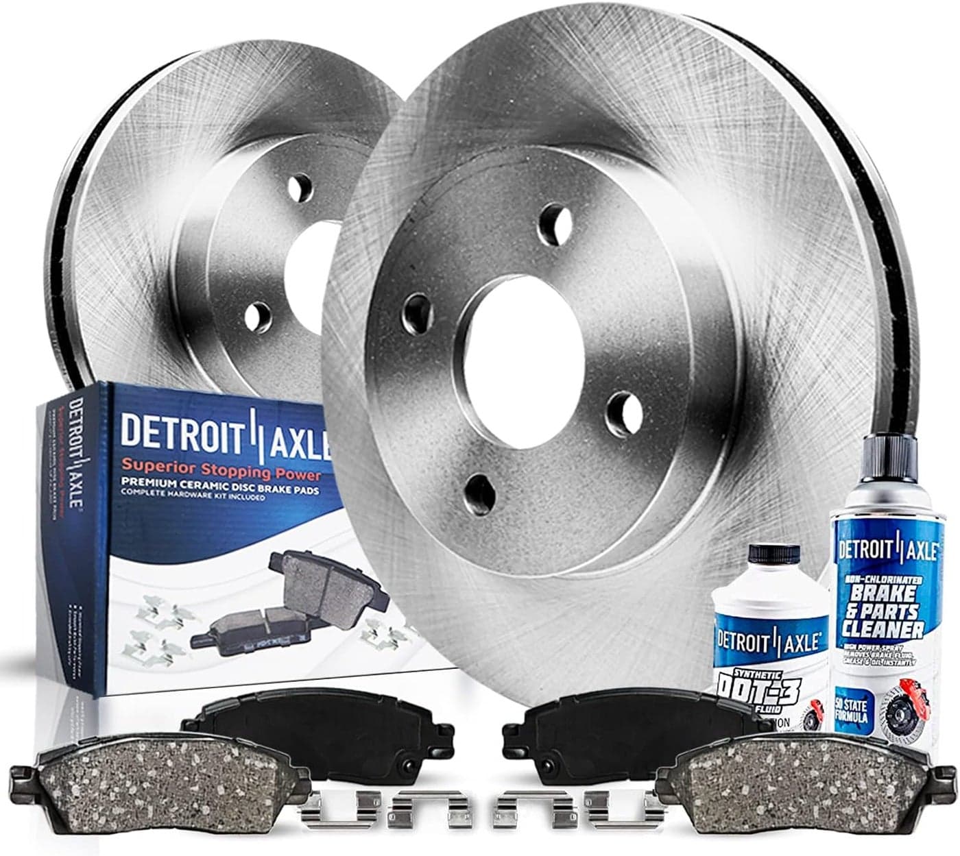 Detroit Axle Front Disc Brake Kit with Ceramic Pads, Hardware, Brake Cleaner & Fluid for Toyota Prius C, Yaris, and Scion iQ