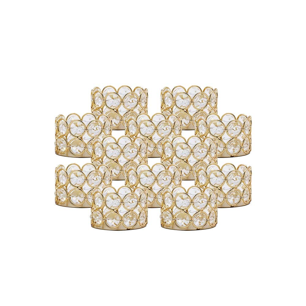 VINCIGANT Pack of 12 Gold Crystal Tea Light Candle Holders for Wedding Home Table Centerpiece Decoration Gifts Boxed Candle Excluded
