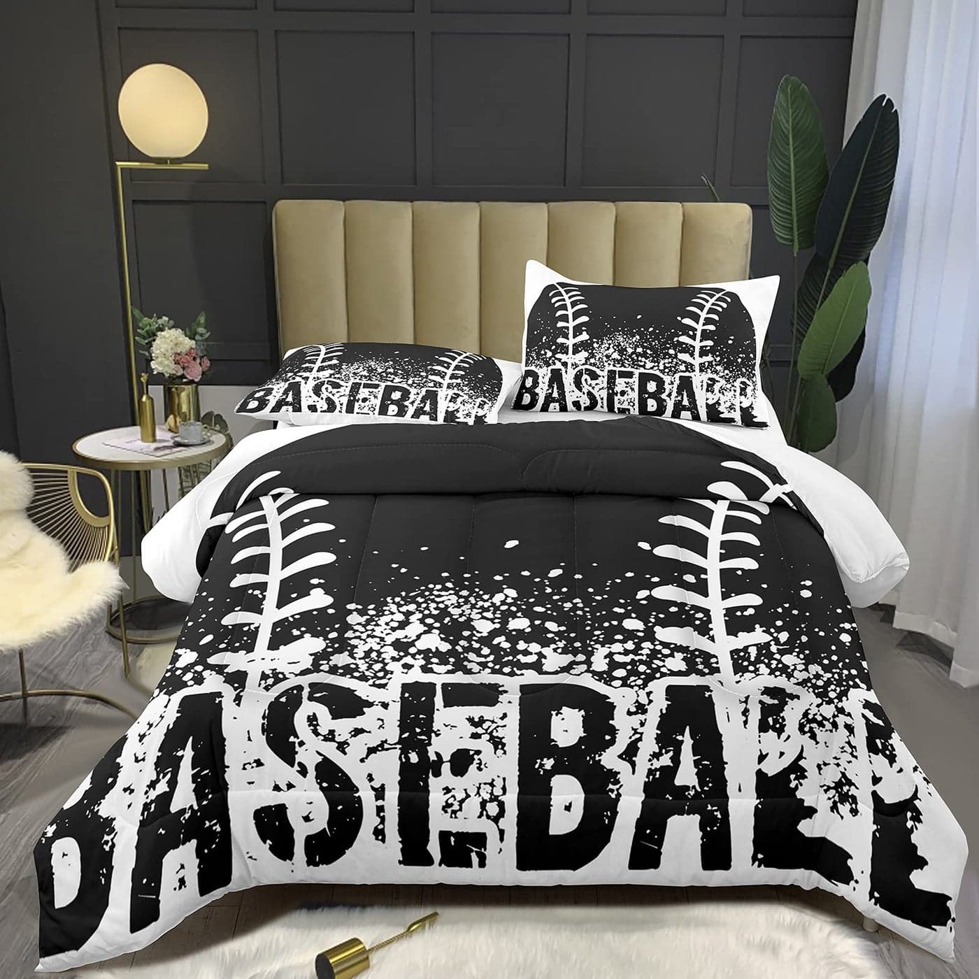 Bodhi Teen Boys Bedding Set Queen SizeSports Bedding Set for Boys KidsBoys Baseball Bedding Queen SizeKids Comforter Set with PillowcasesBlack and White Comforter Set