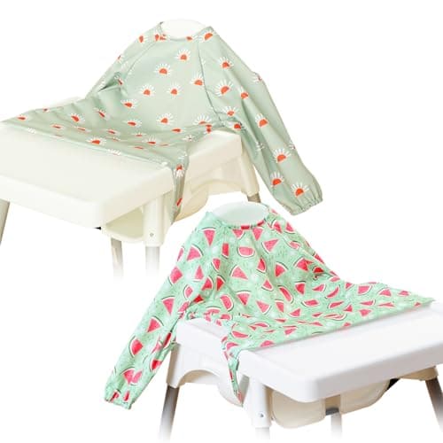 CoolaPeach 2Set Feeding Bibs Long Sleeve Baby Bib - Mess-Proof Feeding Bibs for Babies - Adjustable, Waterproof, and Highchair/Table Attachment,Fits Ages 6-24 Months(Sunflower)