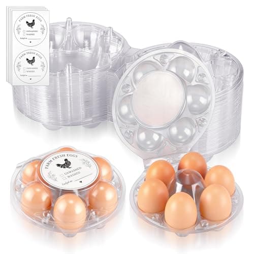 Zhehao 40 Pack Round Egg Cartons with Date Stickers Clear Plastic Half Dozen Egg Cartons Bulk Reusable Holders Fresh Eggs Storage for Family Pasture Farm Markets Display