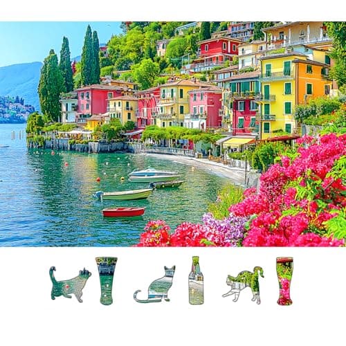 Blueforest 500 Piece Puzzle for Adults Italian Lake Como Jigsaw Puzzle 23x15 Inch Unique Shaped Pieces Art Puzzle Hard Difficult Challenging Fun Puzzles