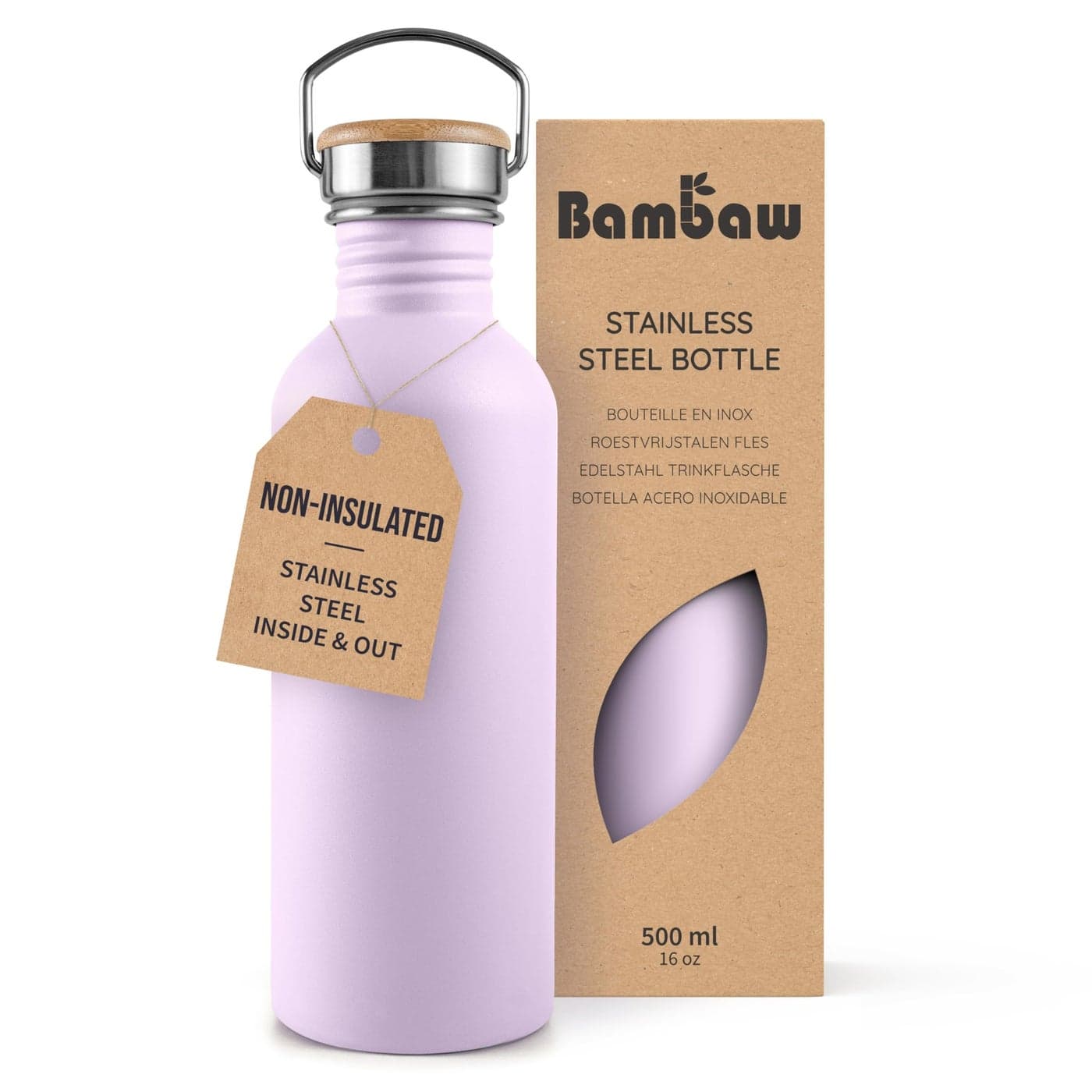 Bambaw Metal Water Bottle 16 oz Lavender Water Bottle with Handle Stainless Water Bottle Non Insulated Small Water Bottle Purple Water Bottle for Women Metal Water Bottle Lavender Haze