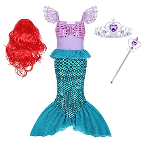 Eledobby Mermaid Costume for Girls Princess Dress Up Kids Halloween Costumes Birthday Party Cosplay Outfits with Accessories 3-4T