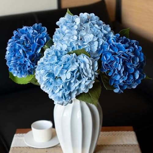 DUYONE 22Real Soft Touch Hydrangea Artificial Flowers RealisticLarge Long Stem Fake Flowers Full Latex FauxWedding BouquetParty Home DecorGarden Office Room Table Centerpieces Blue 2 Klein Blue 2