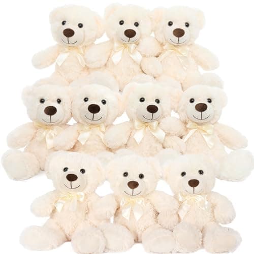 MorisMos 10Pcs Teddy Bears Bulk Baby Shower 14inch Cute White Teddy Bear Stuffed Animals Plush Small Stuffed Bears on Centerpiece Baby Shower Easter Basket Stuffer Toy