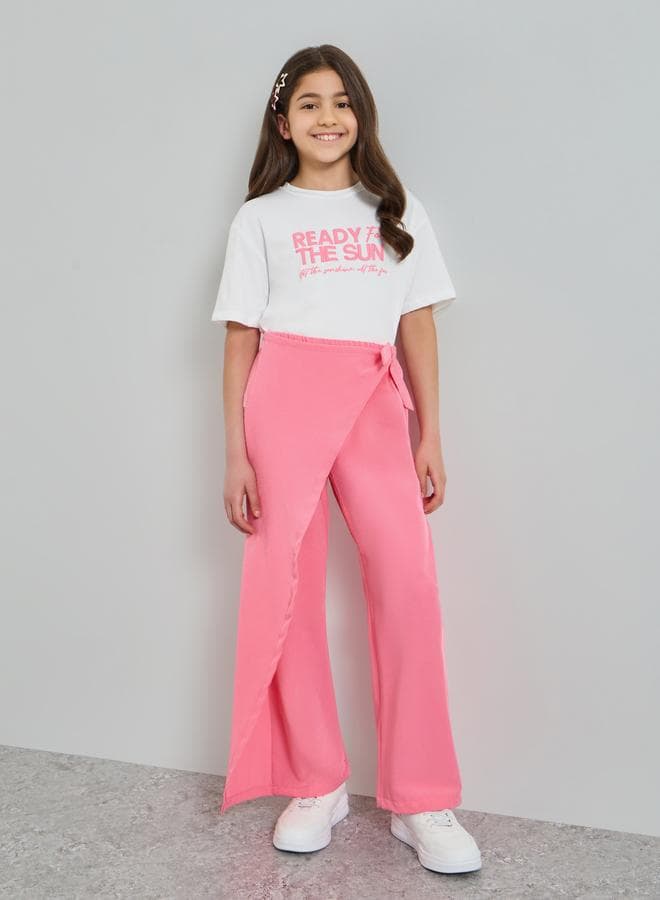 Girls Slogan Print T-Shirt and Overlay Culottes Set