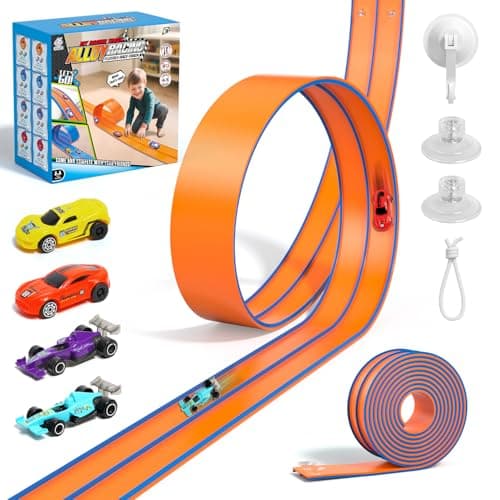 Flex Tracks 15 Ft Flexible Race Car Track for Kids with 2 Suction Cups Race Car Ramp Track Compatible with Diecast 164th Cars Birthday Gifts for Boys Girls Ages 3