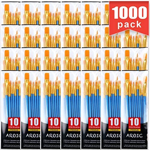 Acrylic Paint Brush Set, 100 Packs / 1000 pcs Nylon Hair Brushes for All Purpose Oil Watercolor Painting Artist Professional Kits