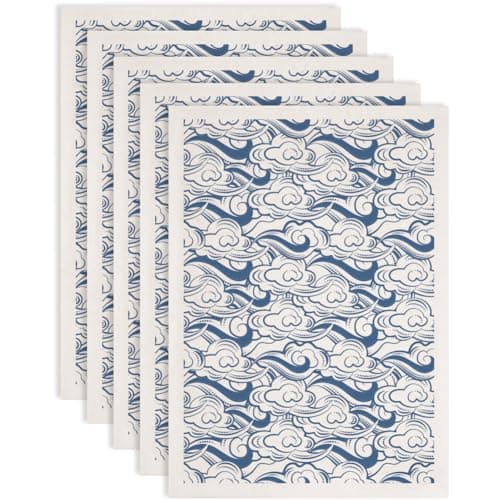 SUPERDANT 5PCS Underglaze Paper Transfer Traditional Chinese Auspicious Clouds Transfer Paper for Clay Ceramic Porcelain Under Glaze Transfers for Pottery Enamel Decals Blue Underglaze Decal