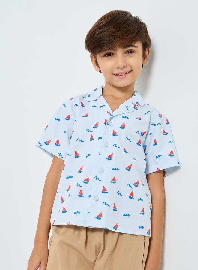 Boys Sailboat Print Cotton Shirt