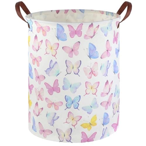 FXOCSHE Butterfly Laundry Basket Girls HamperBaby Nursery Clothes HamperFoldable Waterproof Large Storage Baskets for Girls BedroomButterfly Room DecorGift BasketsColorful butterfly